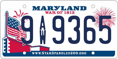 MD license plate 9AW9365