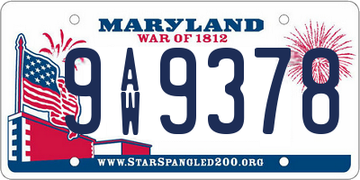 MD license plate 9AW9378