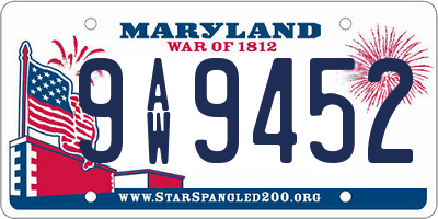 MD license plate 9AW9452