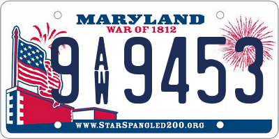 MD license plate 9AW9453
