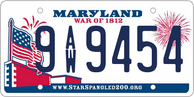 MD license plate 9AW9454