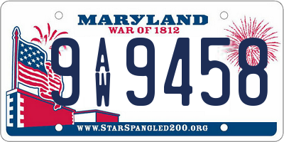 MD license plate 9AW9458