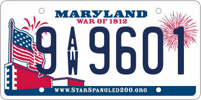 MD license plate 9AW9601