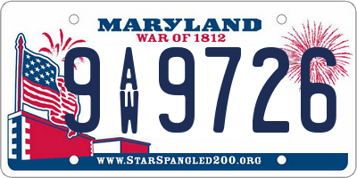 MD license plate 9AW9726
