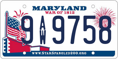 MD license plate 9AW9758