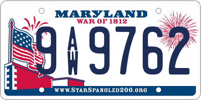 MD license plate 9AW9762
