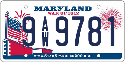 MD license plate 9AW9781