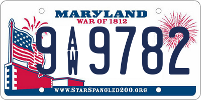 MD license plate 9AW9782