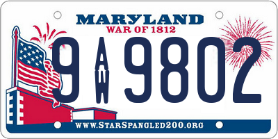 MD license plate 9AW9802