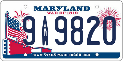 MD license plate 9AW9820