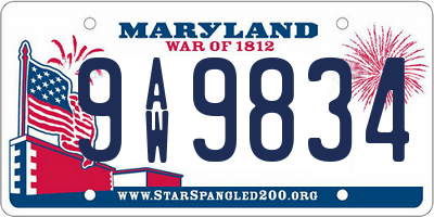 MD license plate 9AW9834