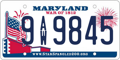 MD license plate 9AW9845