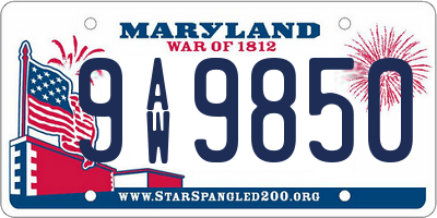 MD license plate 9AW9850