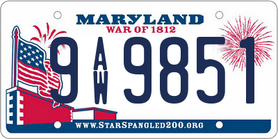 MD license plate 9AW9851