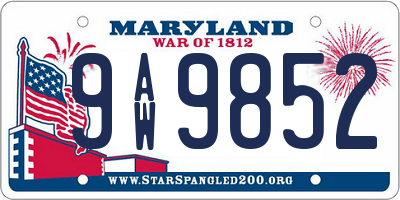 MD license plate 9AW9852