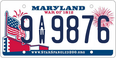 MD license plate 9AW9876