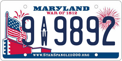 MD license plate 9AW9892