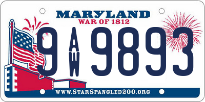 MD license plate 9AW9893
