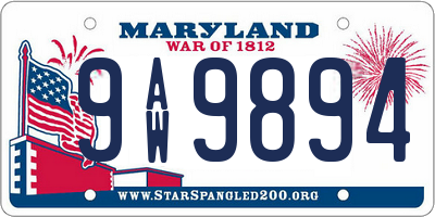 MD license plate 9AW9894