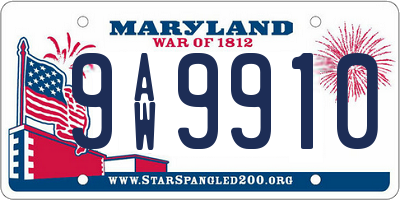 MD license plate 9AW9910