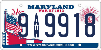 MD license plate 9AW9918