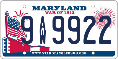 MD license plate 9AW9922