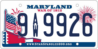 MD license plate 9AW9926