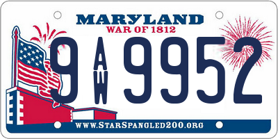 MD license plate 9AW9952