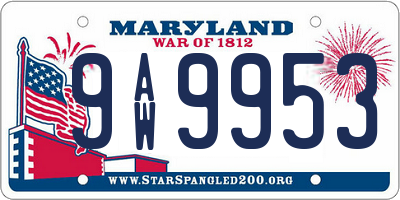 MD license plate 9AW9953