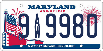 MD license plate 9AW9980