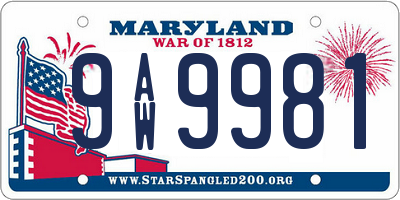 MD license plate 9AW9981