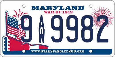 MD license plate 9AW9982