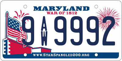 MD license plate 9AW9992