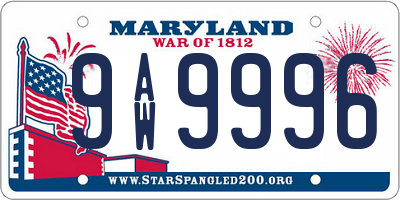 MD license plate 9AW9996