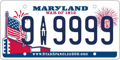 MD license plate 9AW9999