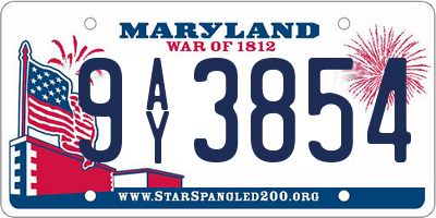MD license plate 9AY3854