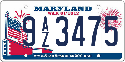 MD license plate 9AZ3475