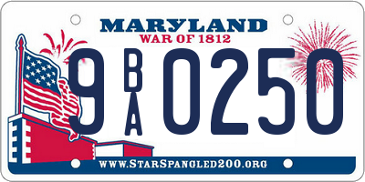 MD license plate 9BA0250
