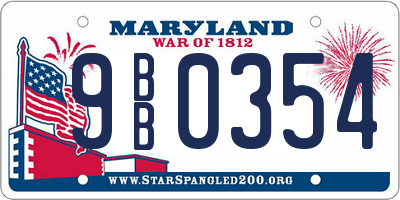 MD license plate 9BB0354