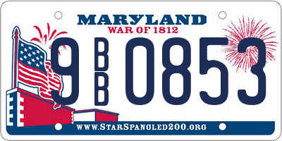 MD license plate 9BB0853