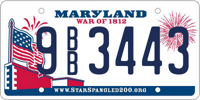 MD license plate 9BB3443