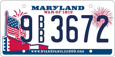 MD license plate 9BB3672