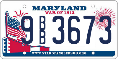 MD license plate 9BB3673