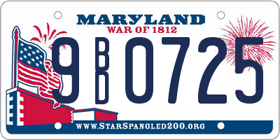 MD license plate 9BD0725