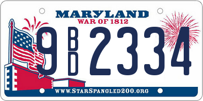 MD license plate 9BD2334