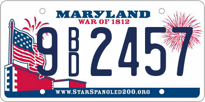 MD license plate 9BD2457