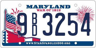 MD license plate 9BD3254