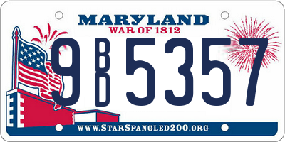 MD license plate 9BD5357