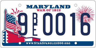 MD license plate 9BE0016