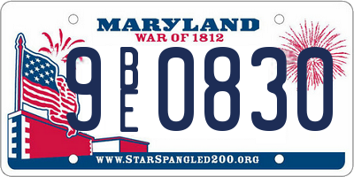 MD license plate 9BE0830